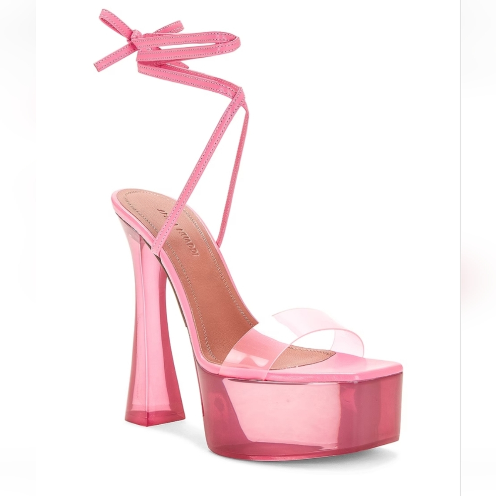 Pink lace up platform sandals